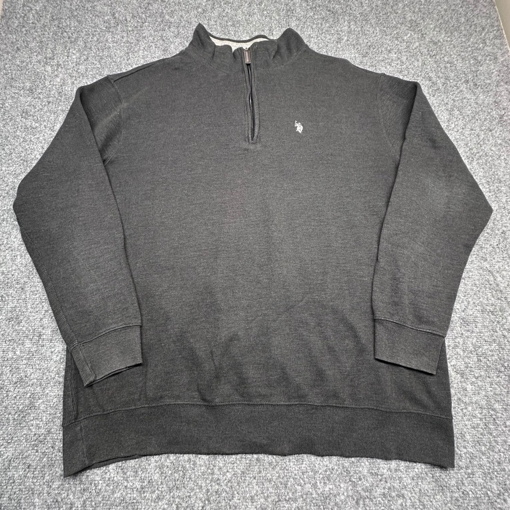 U.S. Polo Assn. Quarter Zip Pullover 2XLT Gray Ribbed Knit Mock‎ Neck